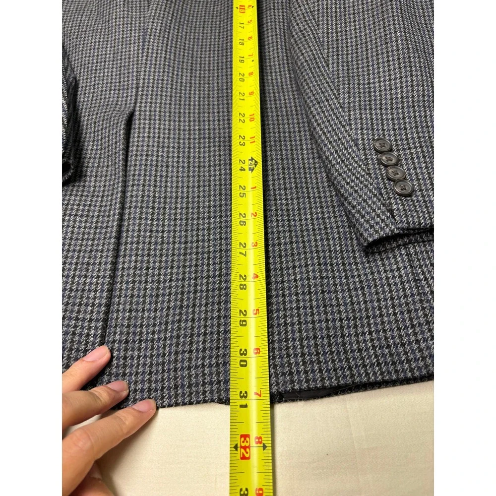 Lauren Ralph Lauren Mens 48R 100% Wool Houndstooth Sport Coat Blazer Blue Grey